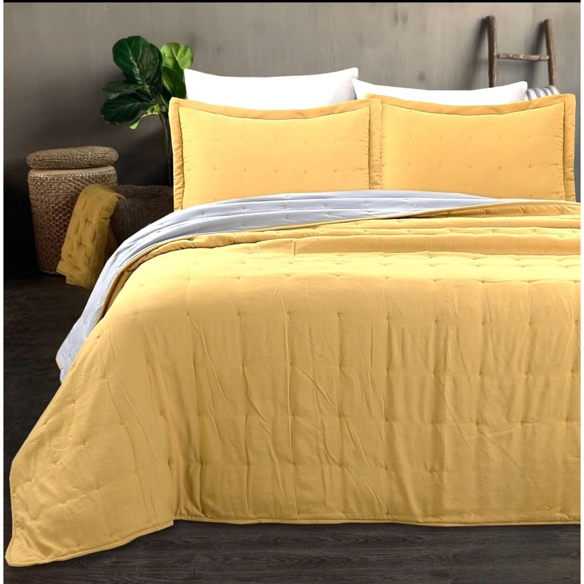 GENERICO - Cubrecama de Algodón 2 Plazas Color Mostaza