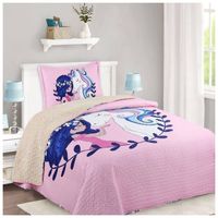 Cubrecama Quilt Infantil Sherpa 1.5 Pza. Modelo Niña y Unicornio y Funda
