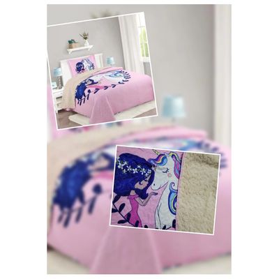 Imagen 2 del producto Cubrecama Quilt Infantil Sherpa 1.5 Pza. Modelo Niña y Unicornio y Funda