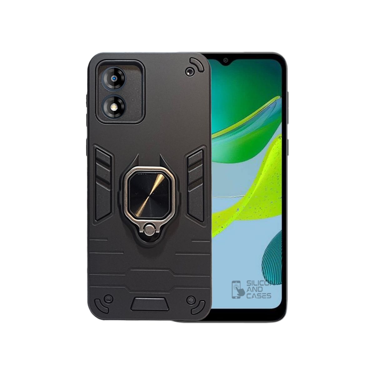 GENERICO - CARCASA PARA MOTOROLA E13 NEGRA ANTIGOLPE ANILLO PROTECTOR CAMARA