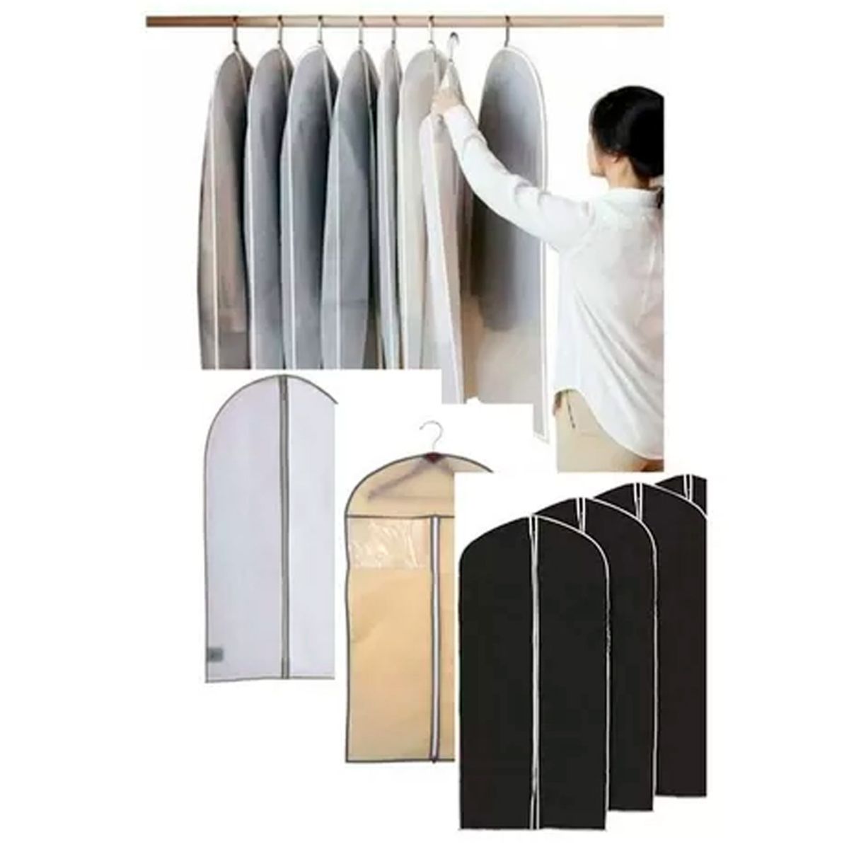 GENERICO - 4 Fundas Protectora Cubre Trajes Vestidos Organizador beige