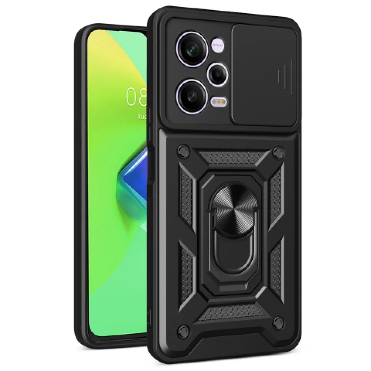 GENERICO - Carcasa Armor Anillo Para Xiaomi Note 12 Pro Plus-Negro