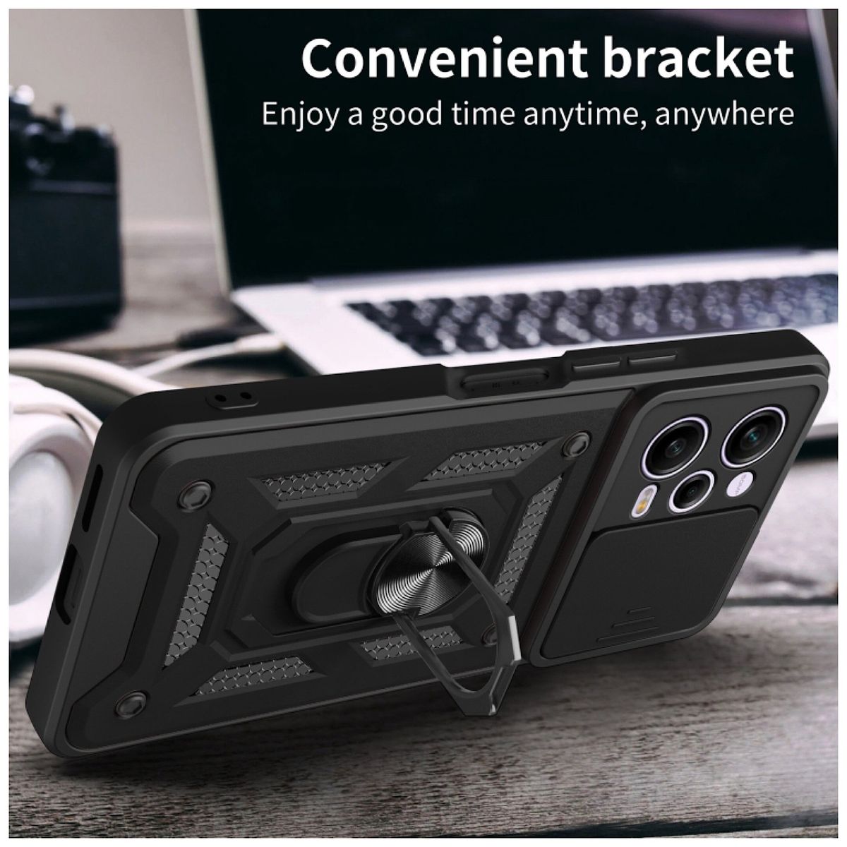 GENERICO - Carcasa Armor Anillo Para Xiaomi Note 12 Pro Plus-Negro