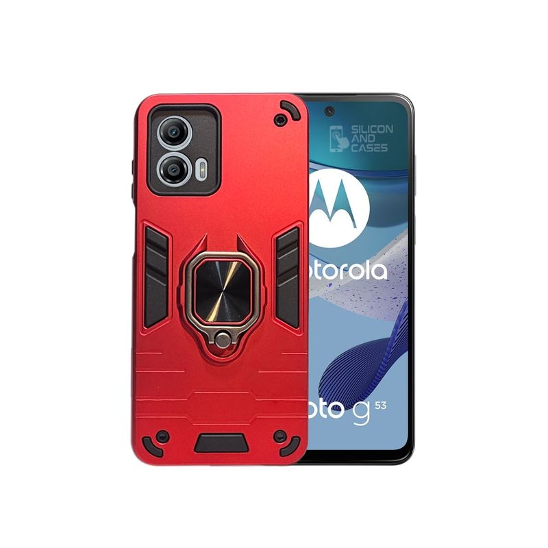 GENERICO - CARCASA PARA MOTOROLA G53 ROJA ANTIGOLPE ANILLO PROTECTOR CAMARA
