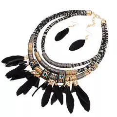 GENERICO - Juego étnico collar aros tejido plumas