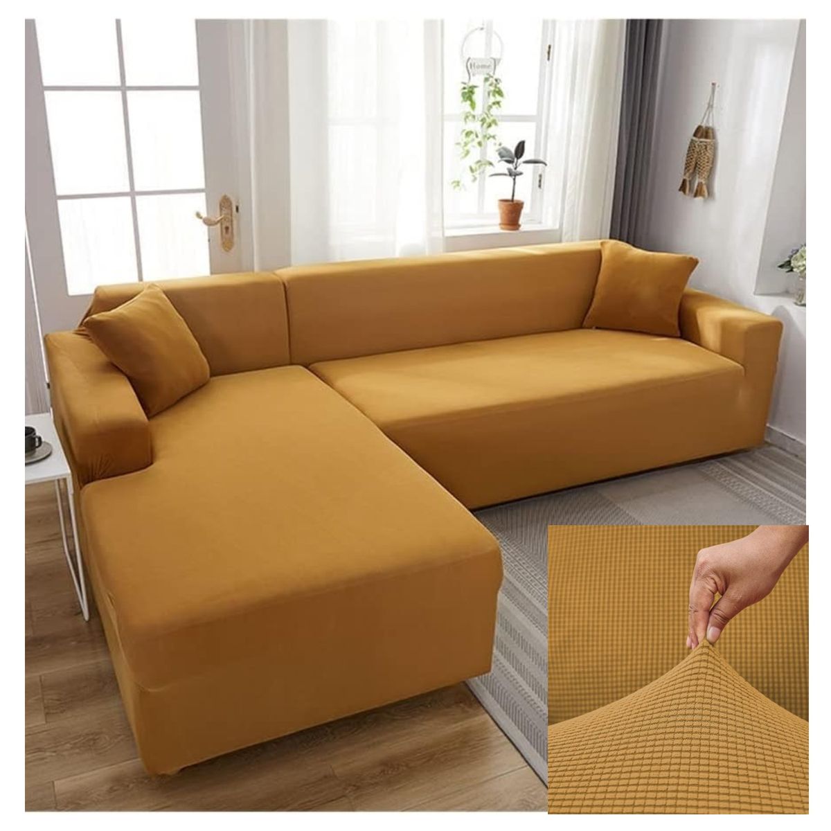 GENERICO - FUNDA CUADRILLE PROTECTORA PARA SILLON SECCIONAL TIPO L COLOR MOSTAZA