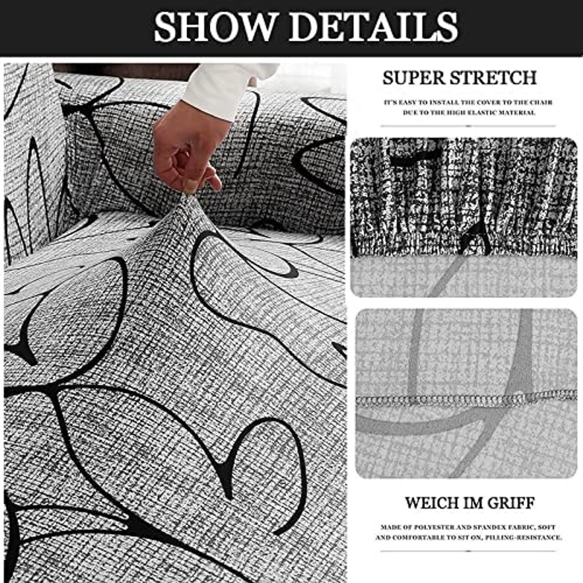 GENERICO - Juego De 3 Fundas Cubre Sillón, Tamaño 3+1+1 Diseño GRIS CON NEGRO