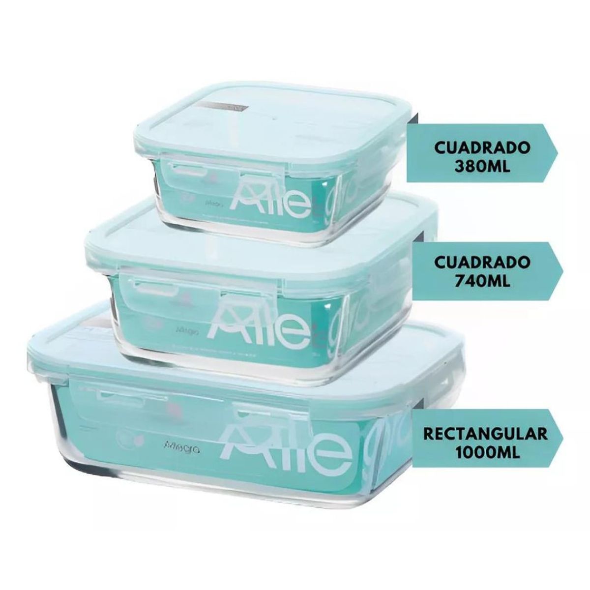 ALLEGRA - Set 3 Tupper Cuadrados Hermeticos Allegra para Comidas