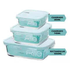 ALLEGRA - Set 3 Tupper Cuadrados Hermeticos para Comidas