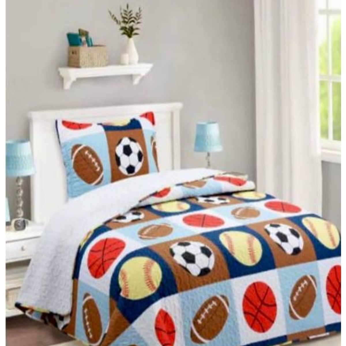 COMPRAPO - Cubrecama Quilt Infantil Sherpa 1.5 Pza. Modelo Fútbol y Funda