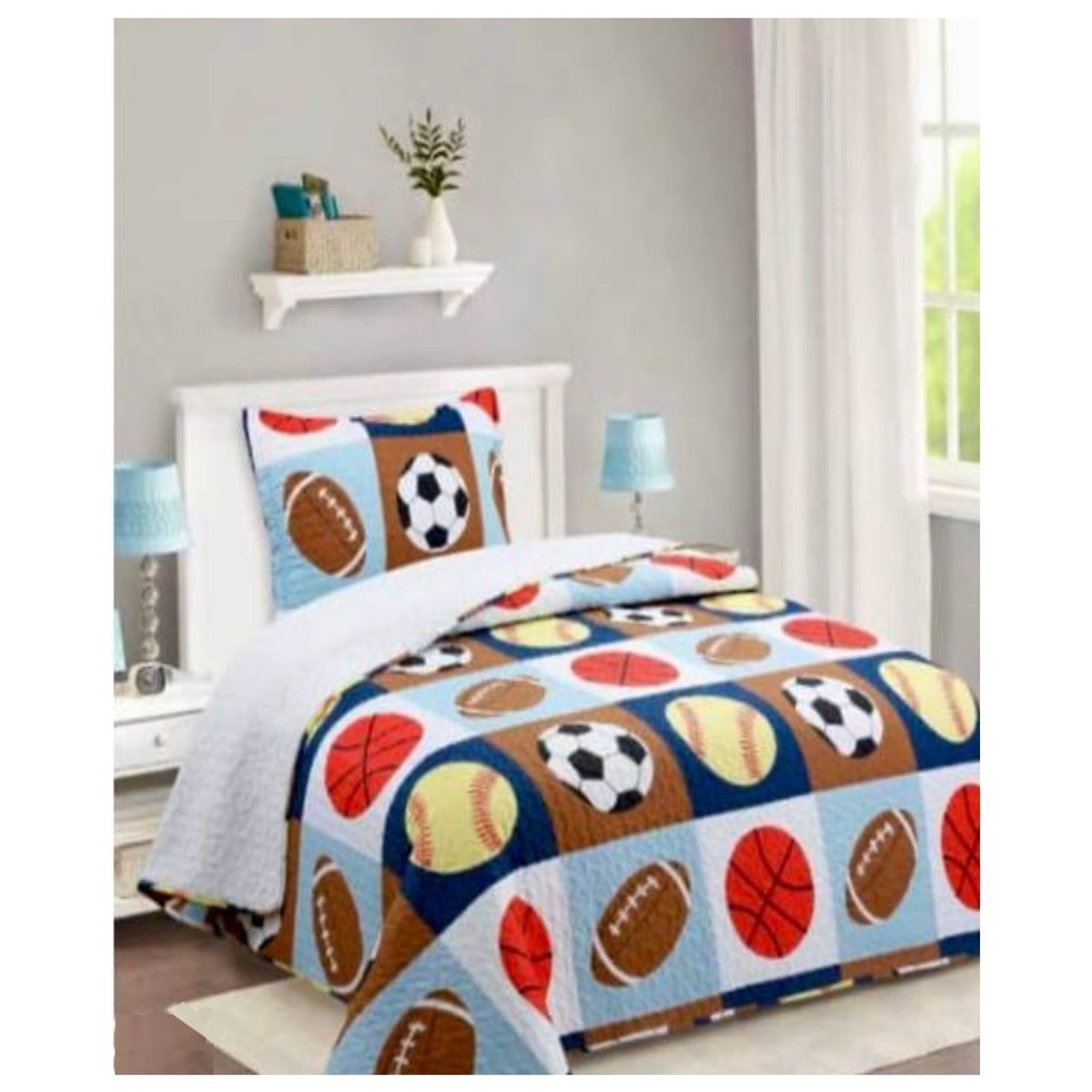 COMPRAPO - Cubrecama Quilt Infantil Sherpa 1.5 Pza. Modelo Fútbol y Funda