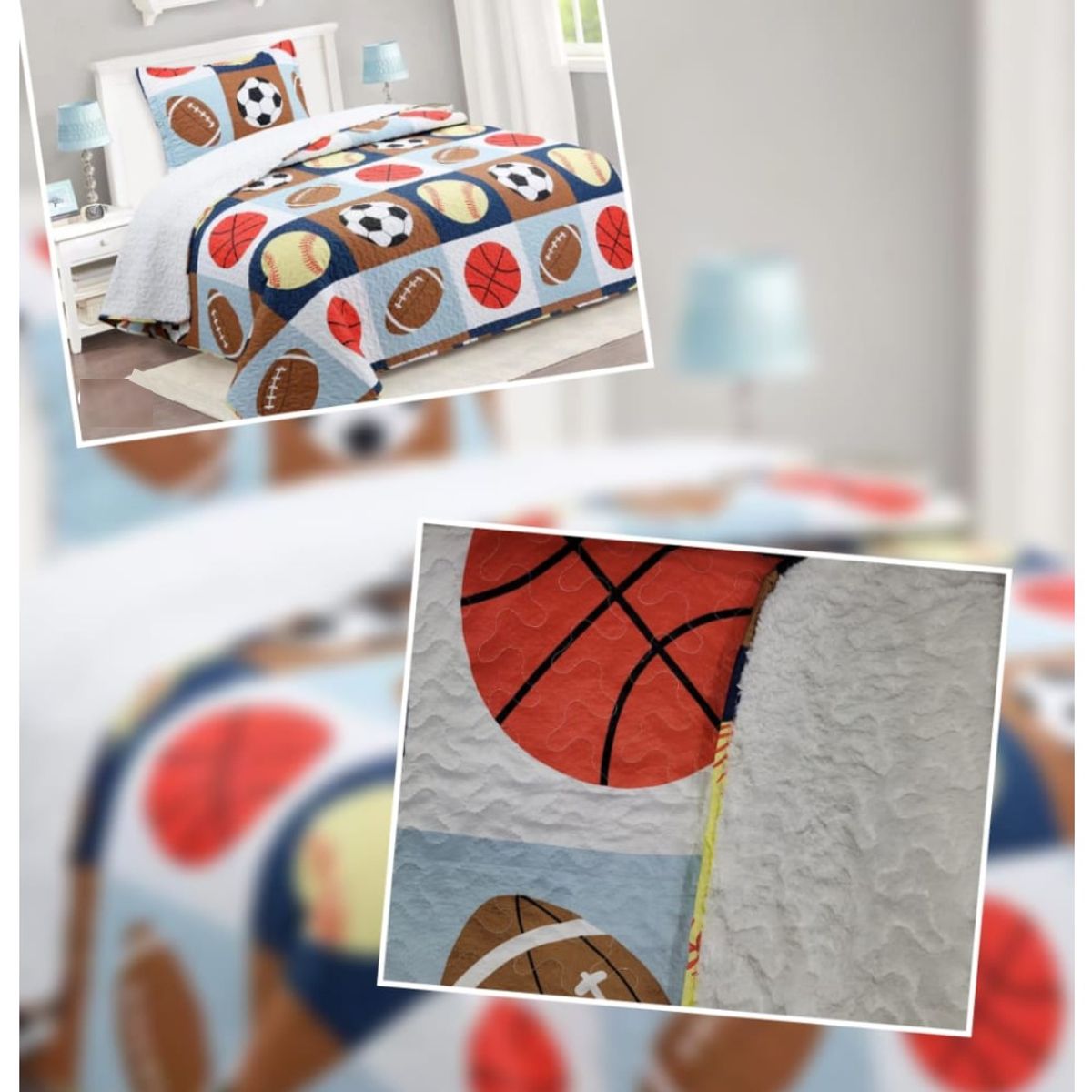 COMPRAPO - Cubrecama Quilt Infantil Sherpa 1.5 Pza. Modelo Fútbol y Funda