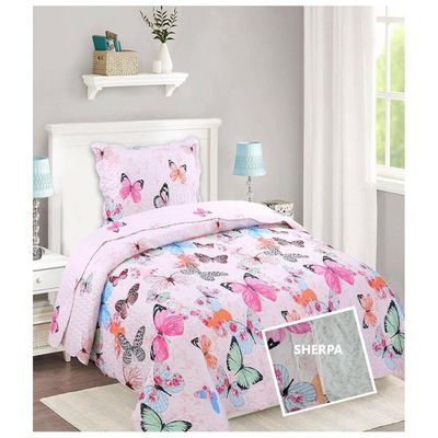Imagen 2 del producto Cubrecama Quilt Infantil Sherpa 1.5 Pza. Mod. Mariposas Funda 50x70 Cm