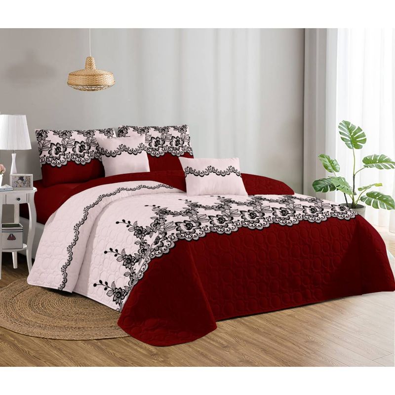 GENERICO - Cubrecama Quilt Verano 2 Plazas - Palo Rosa Burdeo Flores MEI-1