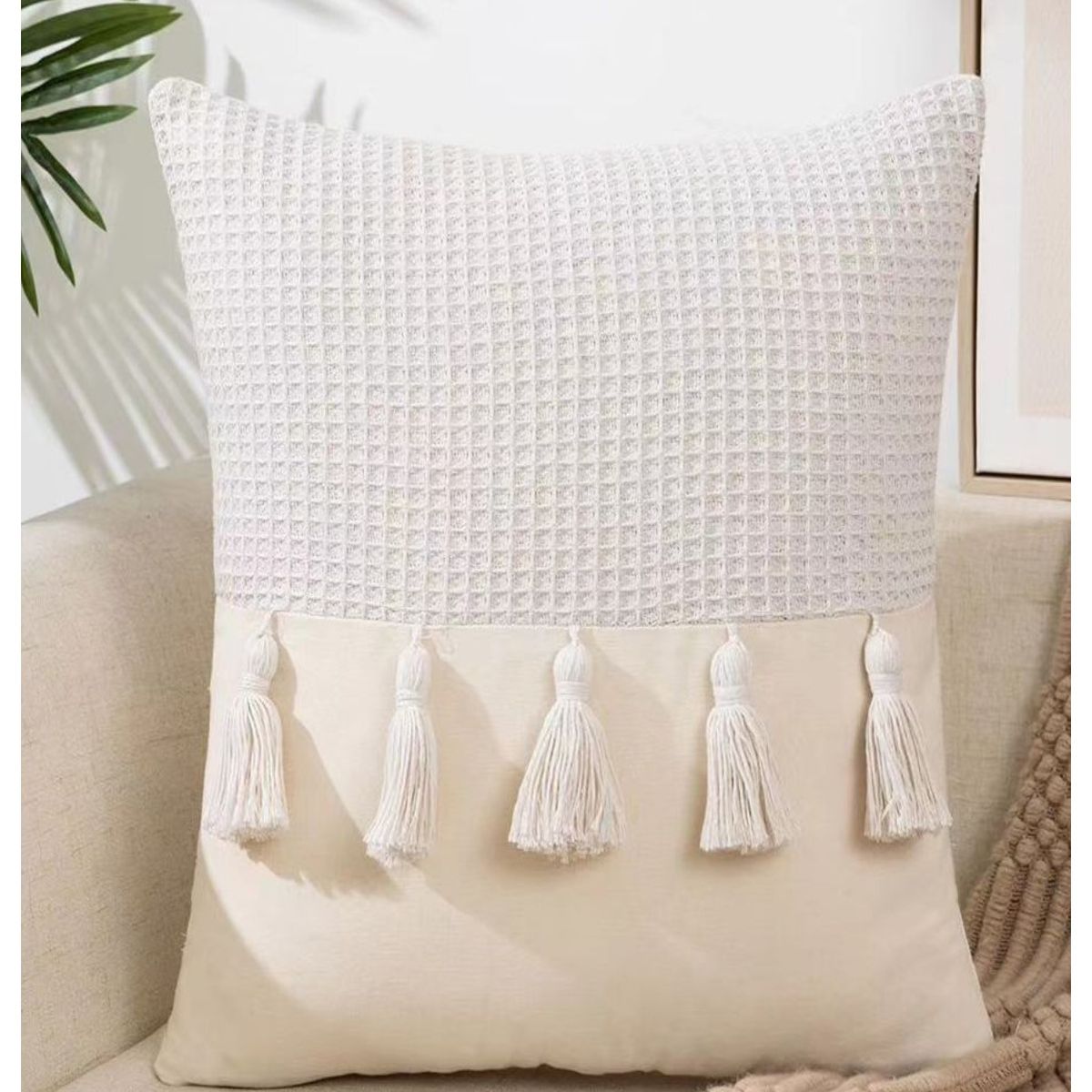 COMPRAPO - Set 2 Fundas Cojín Boho Chic Borlas Crudo 45x45 cm