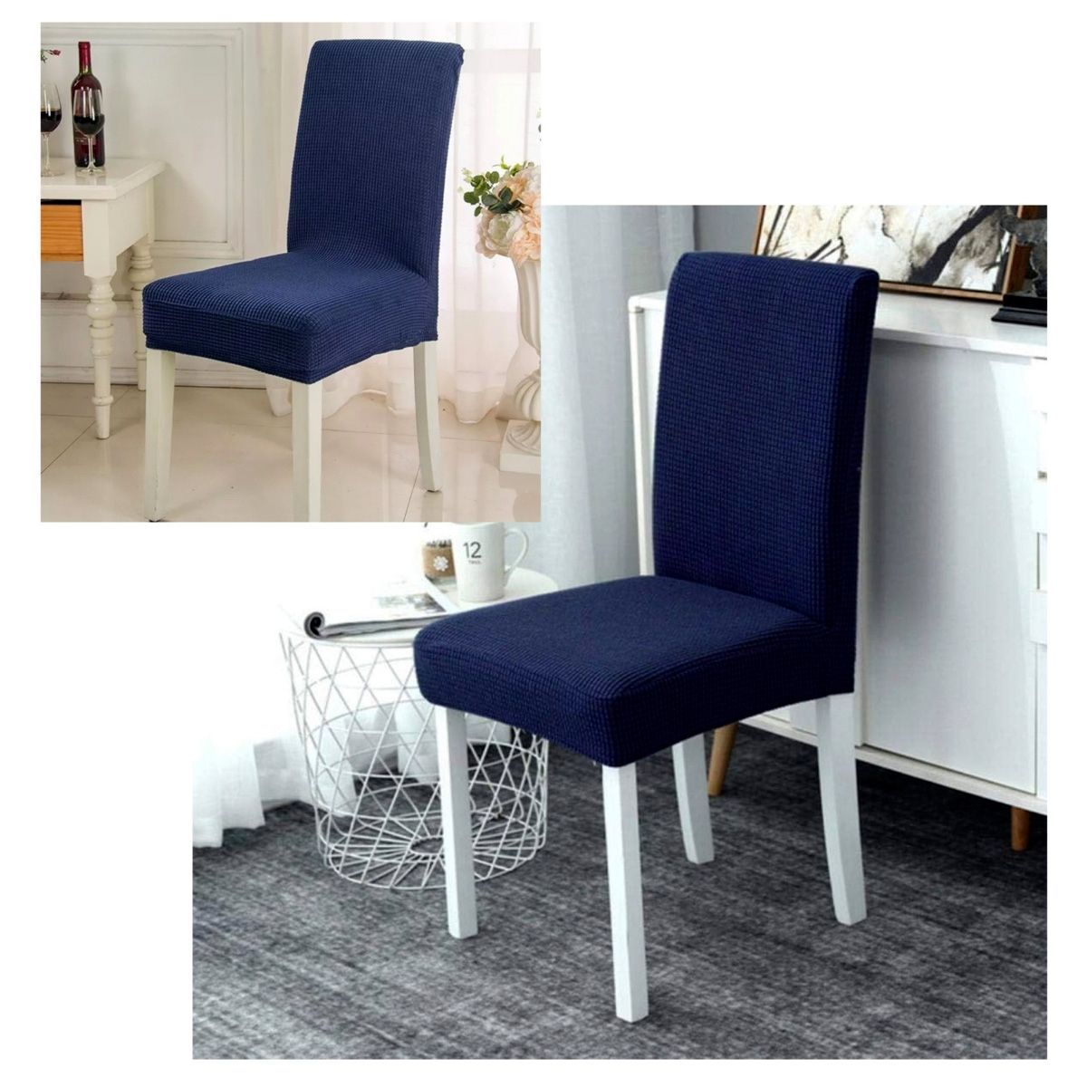 GENERICO - Fundas Sillas Decoración Elasticadas Pack X6 Texturizadas azul