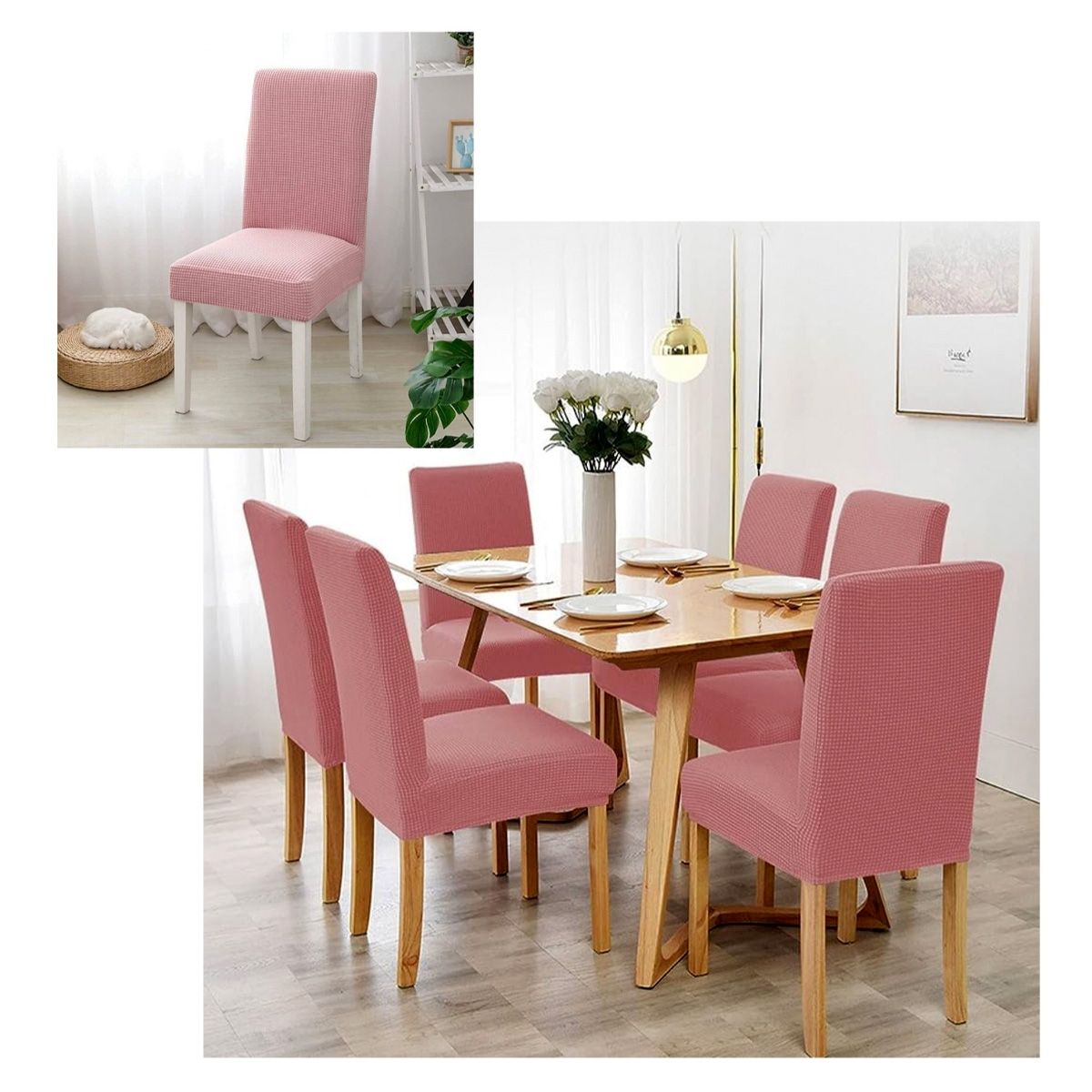 GENERICO - Fundas Sillas Decoración Elasticadas Pack X6 Texturizadas negro