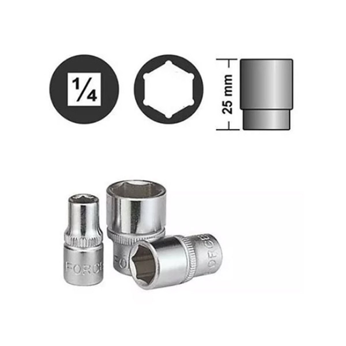 FORCE - Juego de Dados Hexagonales Force 1/4 - 31 Piezas (mm/pulg)