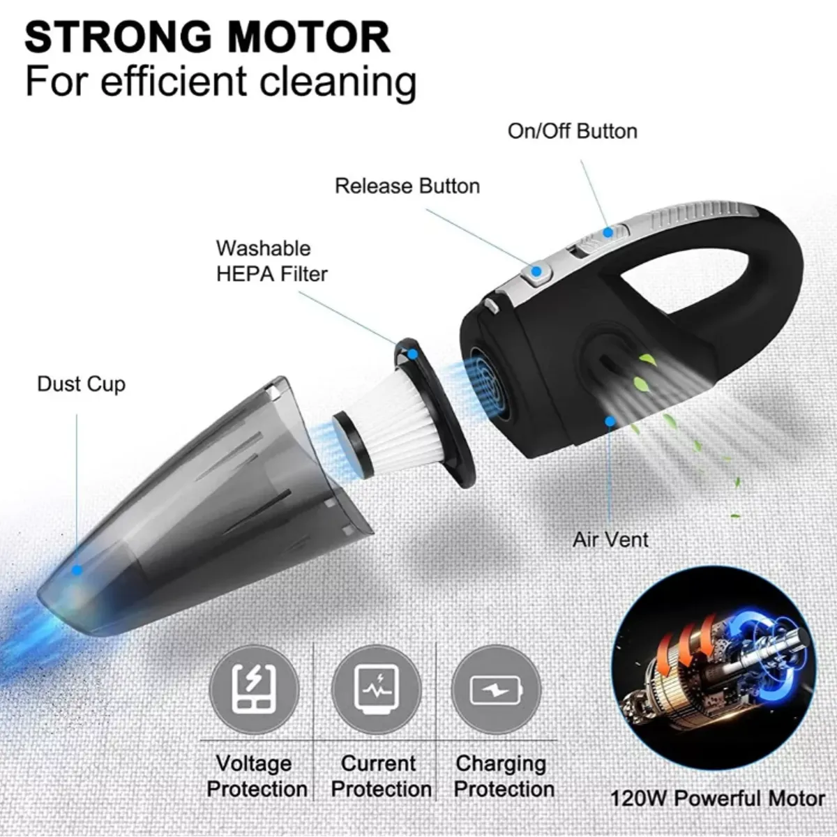 BLUEDREAMER - Aspiradora De Mano Portátil Para Auto Y Hogar