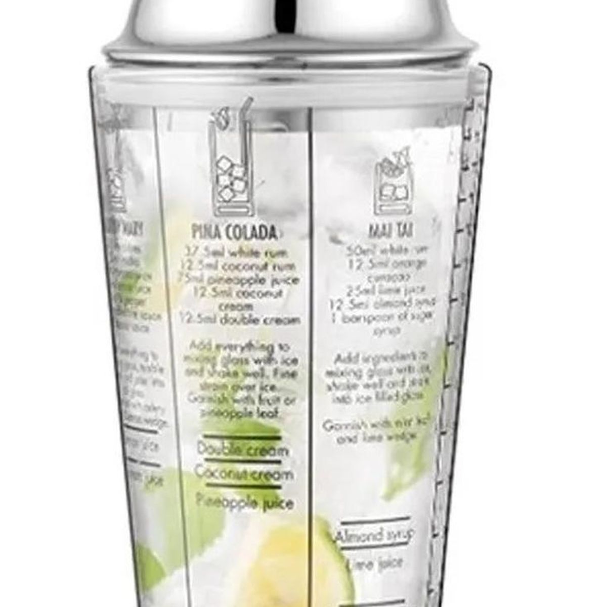 PARTYGLOBOS - Coctelera De 450ml Con Recetas Impresas Tragos Transparente