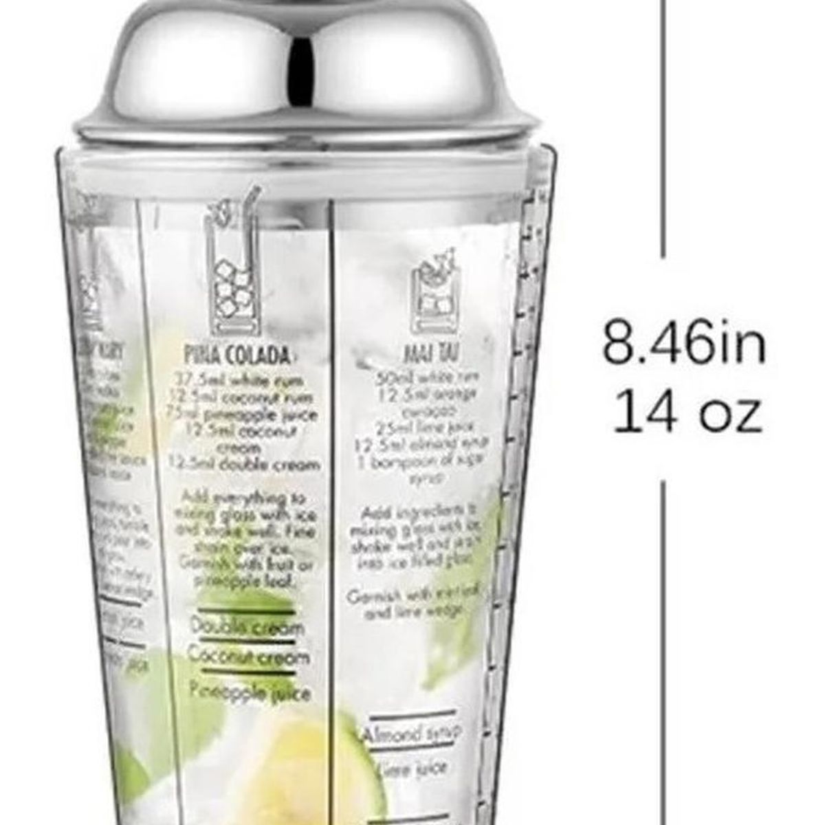 PARTYGLOBOS - Coctelera De 450ml Con Recetas Impresas Tragos Transparente