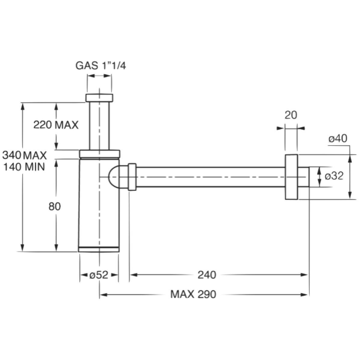 GENERICO - SIFÓN NEGRO LAVAMANOS 114