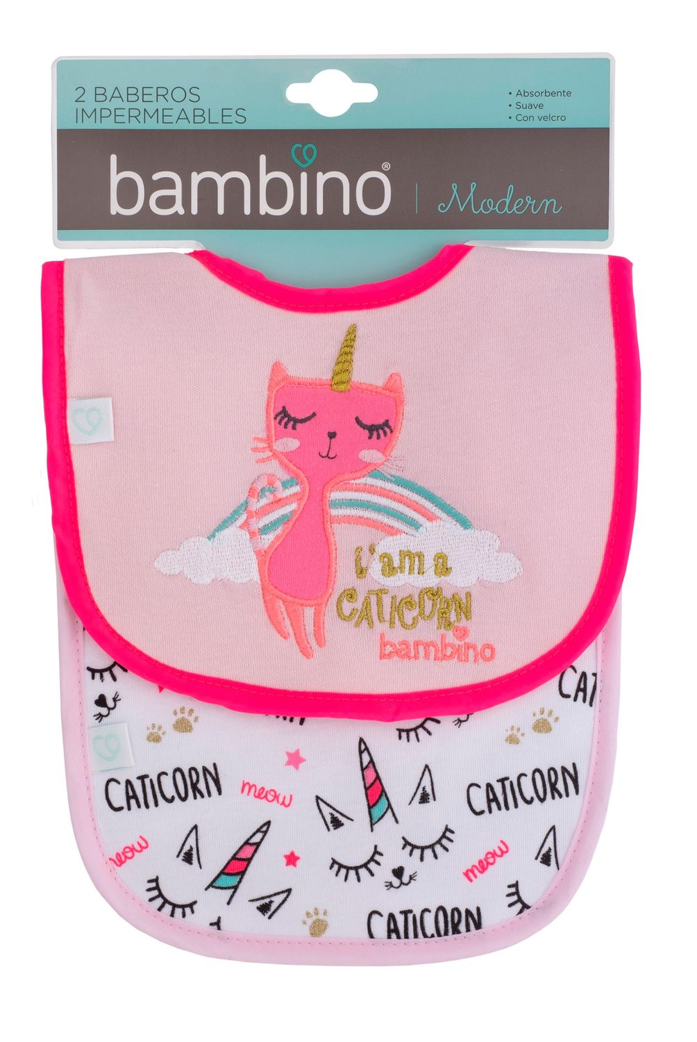 BAMBINO - Bipack Babero Toalla Gato Arcoiris