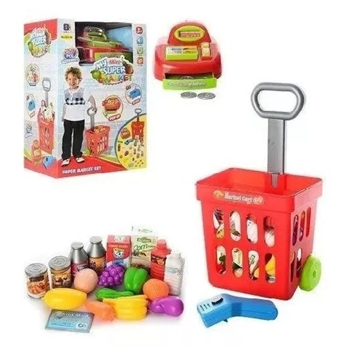 GENERICO - Set Juego Mini Market Caja Registradora Y Carro Juguete