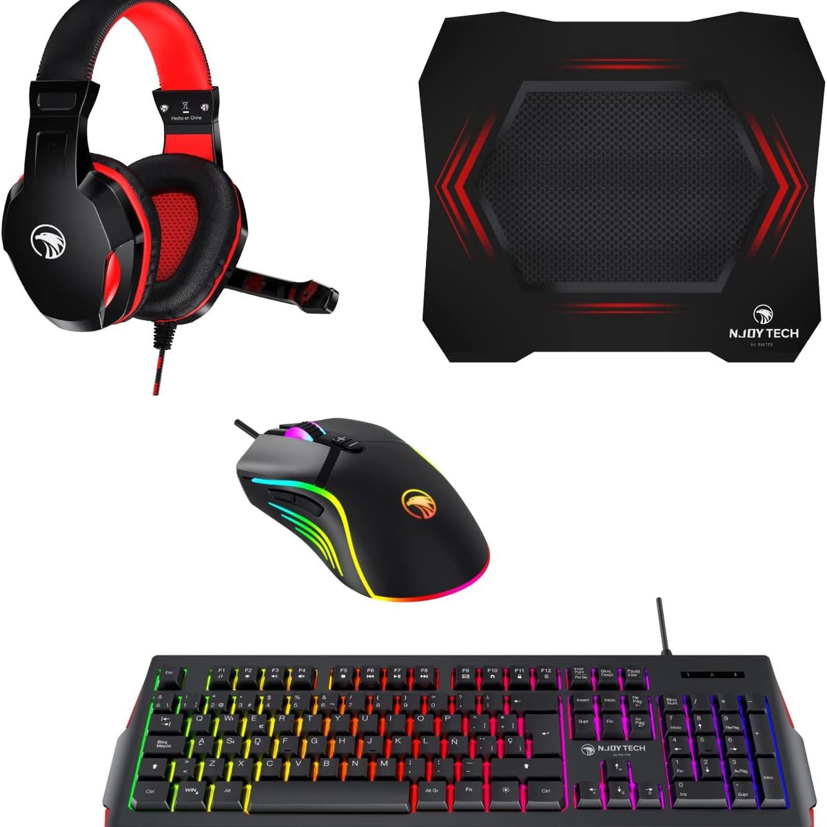 NJOY TECH - Set Gamer Njoytech con Teclado, Mouse, Audífonos y Mouse Pad