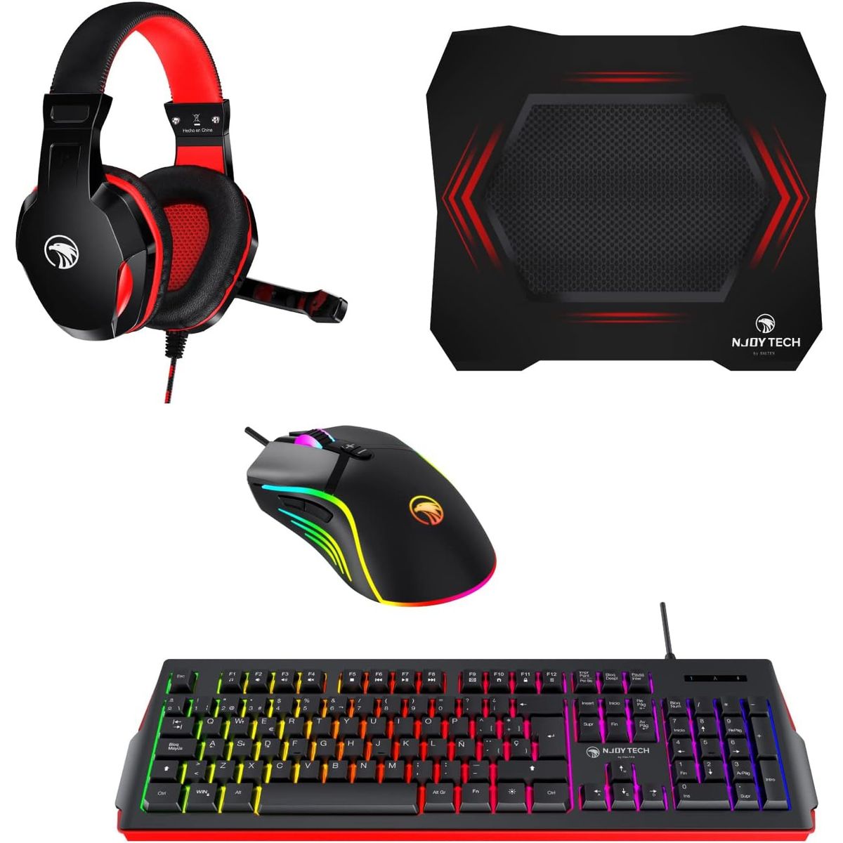 NJOY TECH - Set Gamer Njoytech con Teclado, Mouse, Audífonos y Mouse Pad