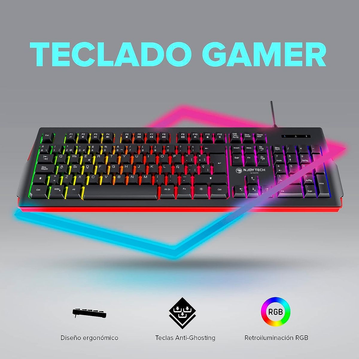 NJOY TECH - Set Gamer Njoytech con Teclado, Mouse, Audífonos y Mouse Pad