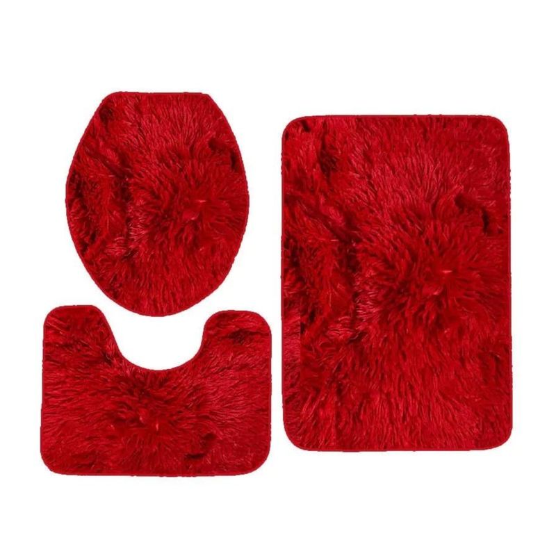 GENERICO - Set Alfombras De Baño 3 Piezas Peludo Burdeo