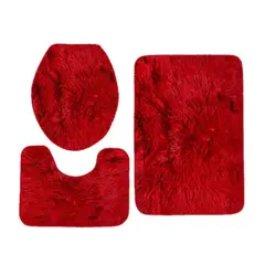 GENERICO - Set Alfombras De Baño 3 Piezas Peludo Burdeo
