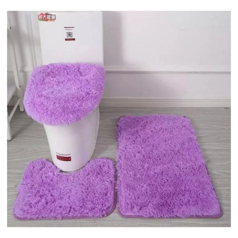 GENERICO - Set Alfombras De Baño 3 Piezas Peludo Morado