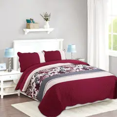 GENERICO - CUBRECAMA 2 PLAZA QUILT DE VERANO BURDEO DISEÑO ESTAMPADO DE FLORES feiya