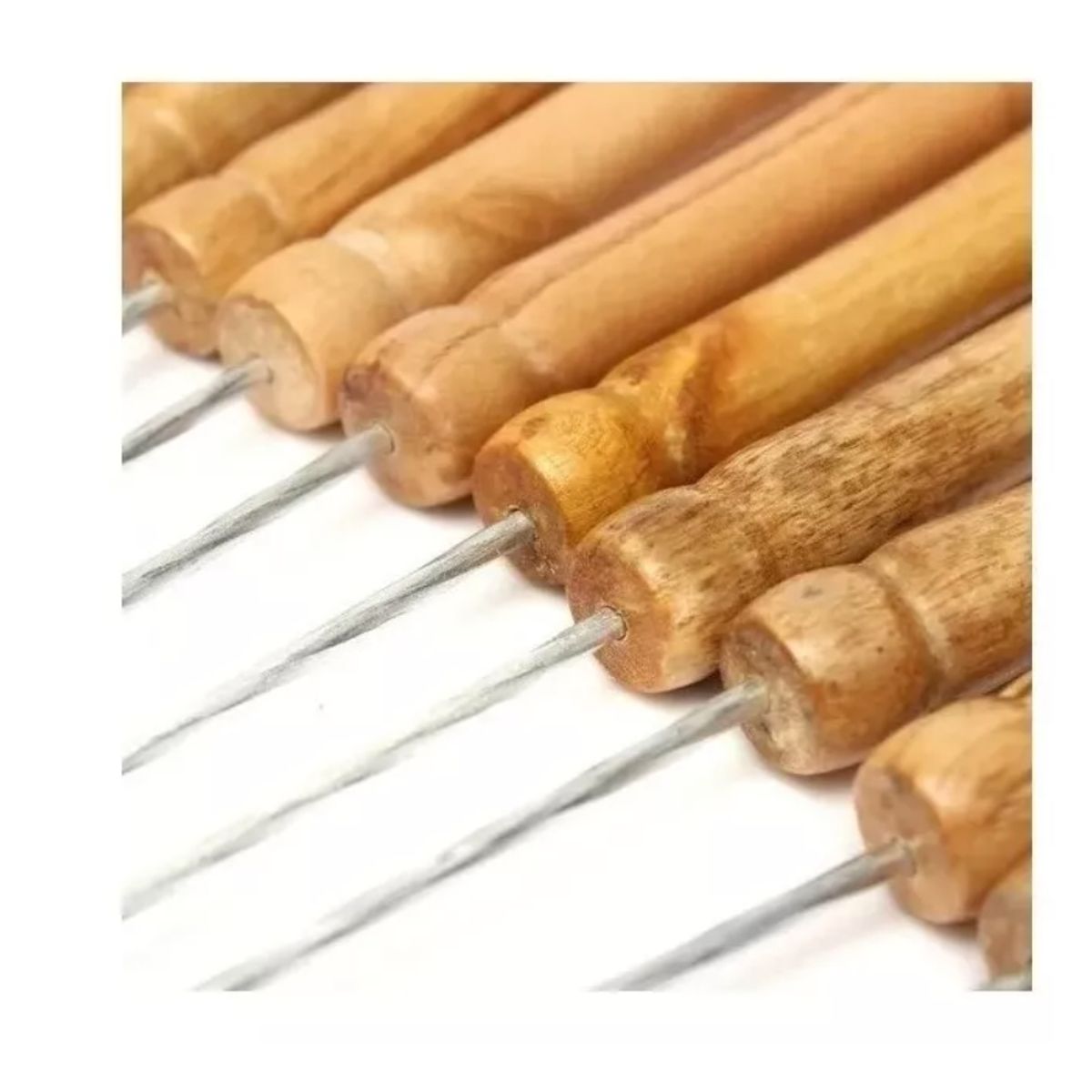 GENERICO - 12 x Pincho Brocheta 42cm Acero Cuadrado Y Mango Madera