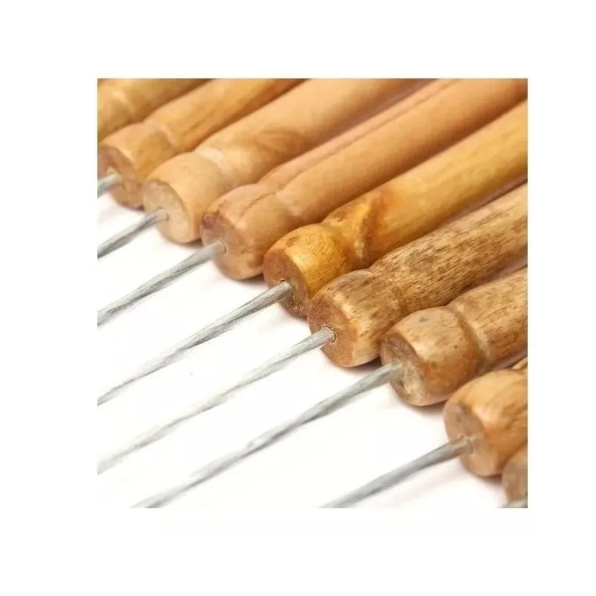 GENERICO - 12 x Pincho Brocheta 42cm Acero Cuadrado Y Mango Madera