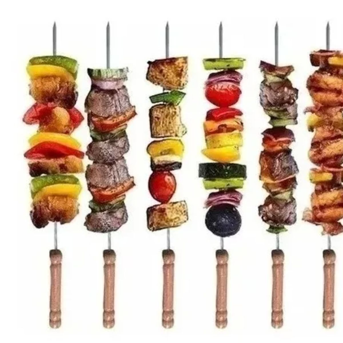 GENERICO - 12 x Pincho Brocheta 42cm Acero Cuadrado Y Mango Madera