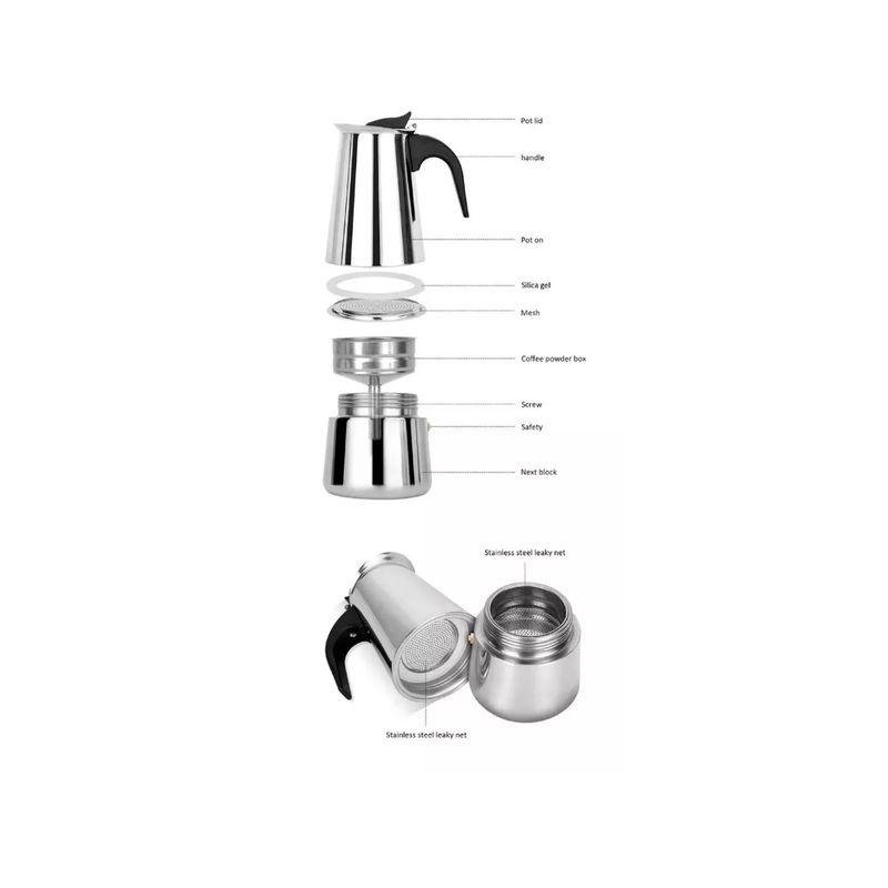 GENERICO - Cafetera Italiana Espresso De Acero Inoxidable 4 Tazas
