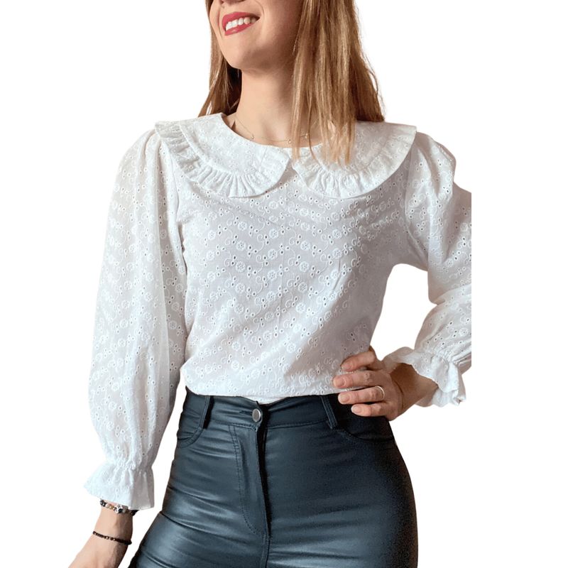ME MATO TIENDA - Blusa blanca algodon mujer cuello bobo tienda Me Mato