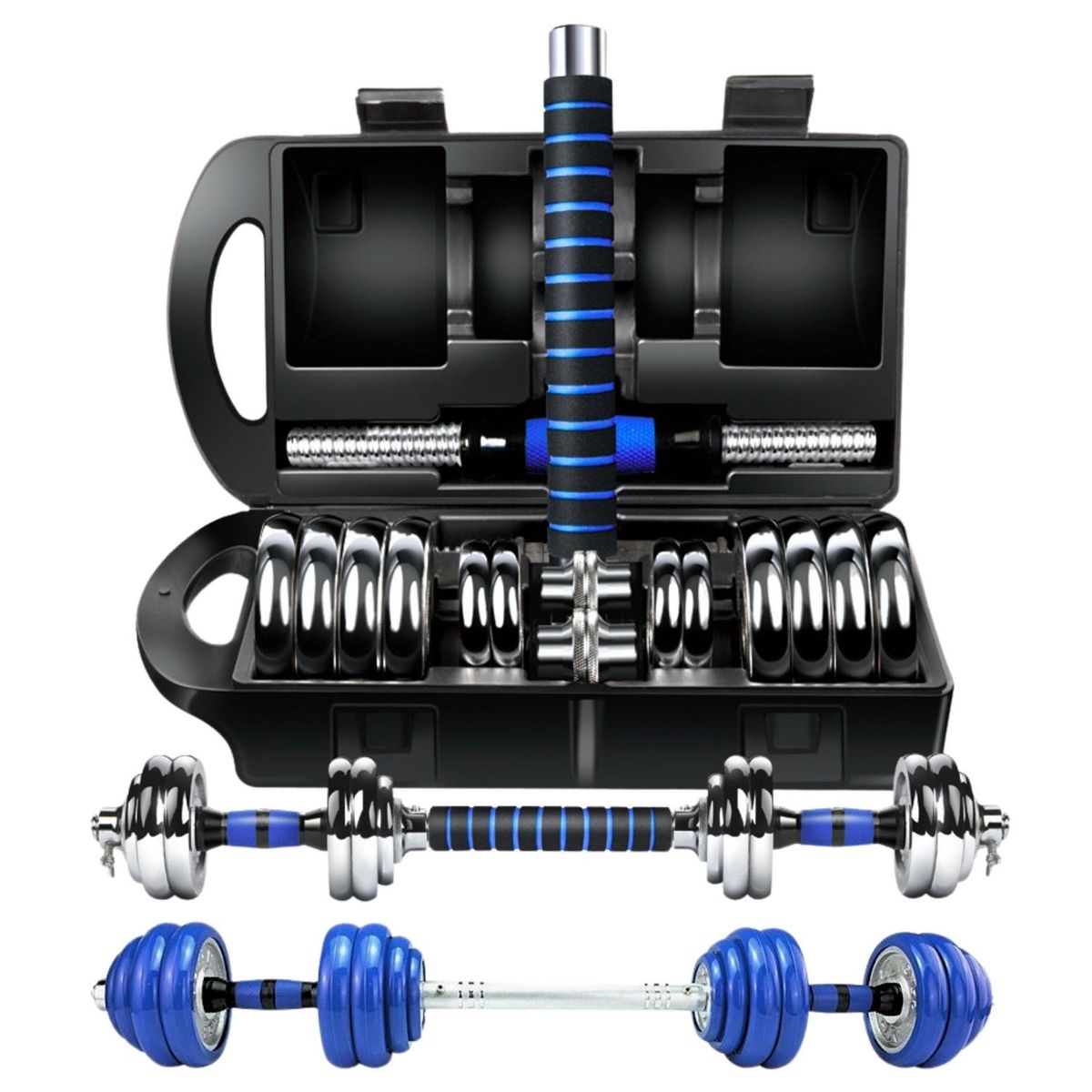 YEP S - Set Mancuernas Y Barra 20 Kg De Metal Cromadas Tuercas Safe