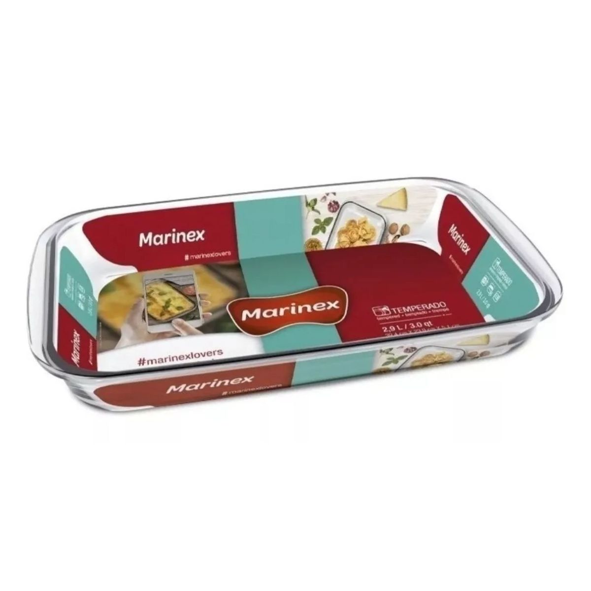 MARINEX - Asadera Rectangular 2.9 Lt con Marinex Vidrio Templado.