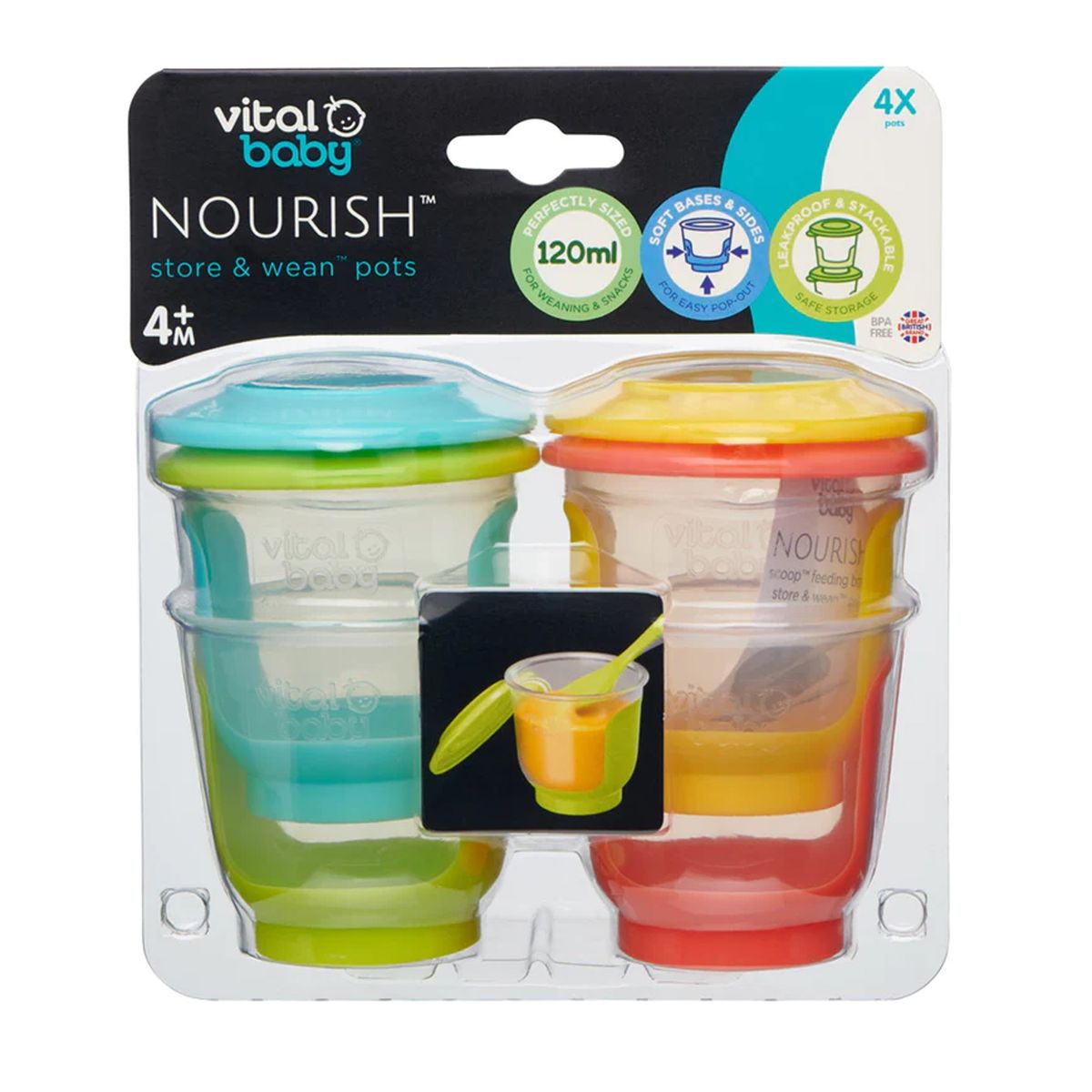 VITALBABY - Pack de 4 Envases Pocillos Comida Snacks Bebe Niños