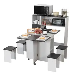 PERFECT SEAT - Juego De Comedor plegable + 4 Pisos + Mueble Organizador Gris/Negro