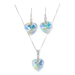 GENERICO - Conjunto Aros Cadena Cristal Corazón tornasol Plata 925 Mas Caja
