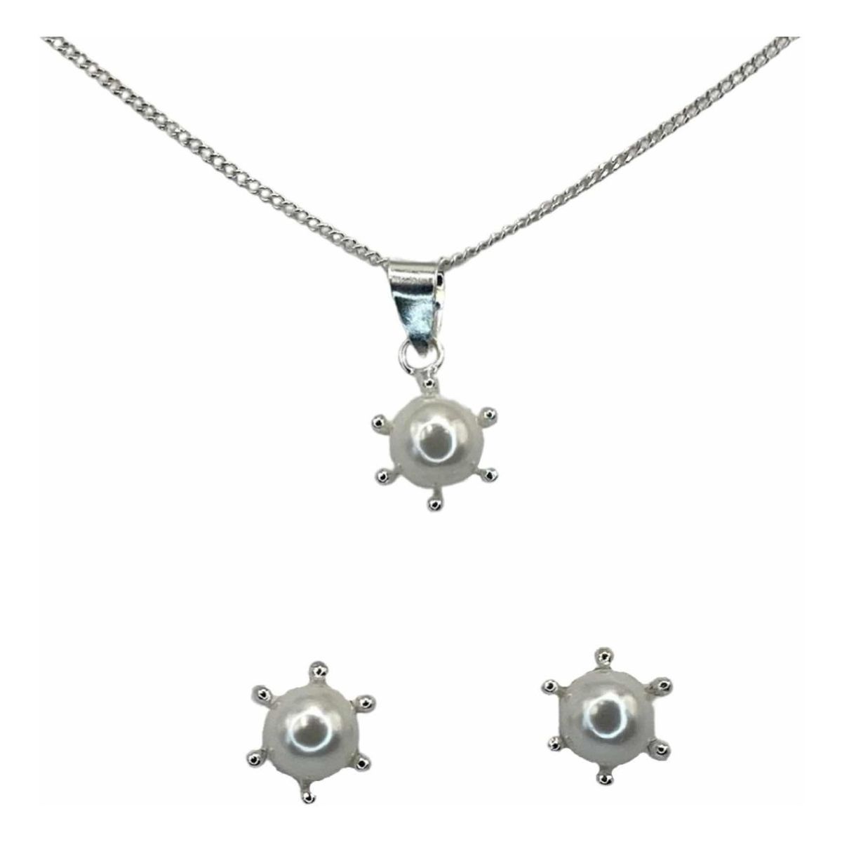 GENERICO - Conjunto Aros Perla Pistilo 6 Mm Más Cadena Plata Ley 925