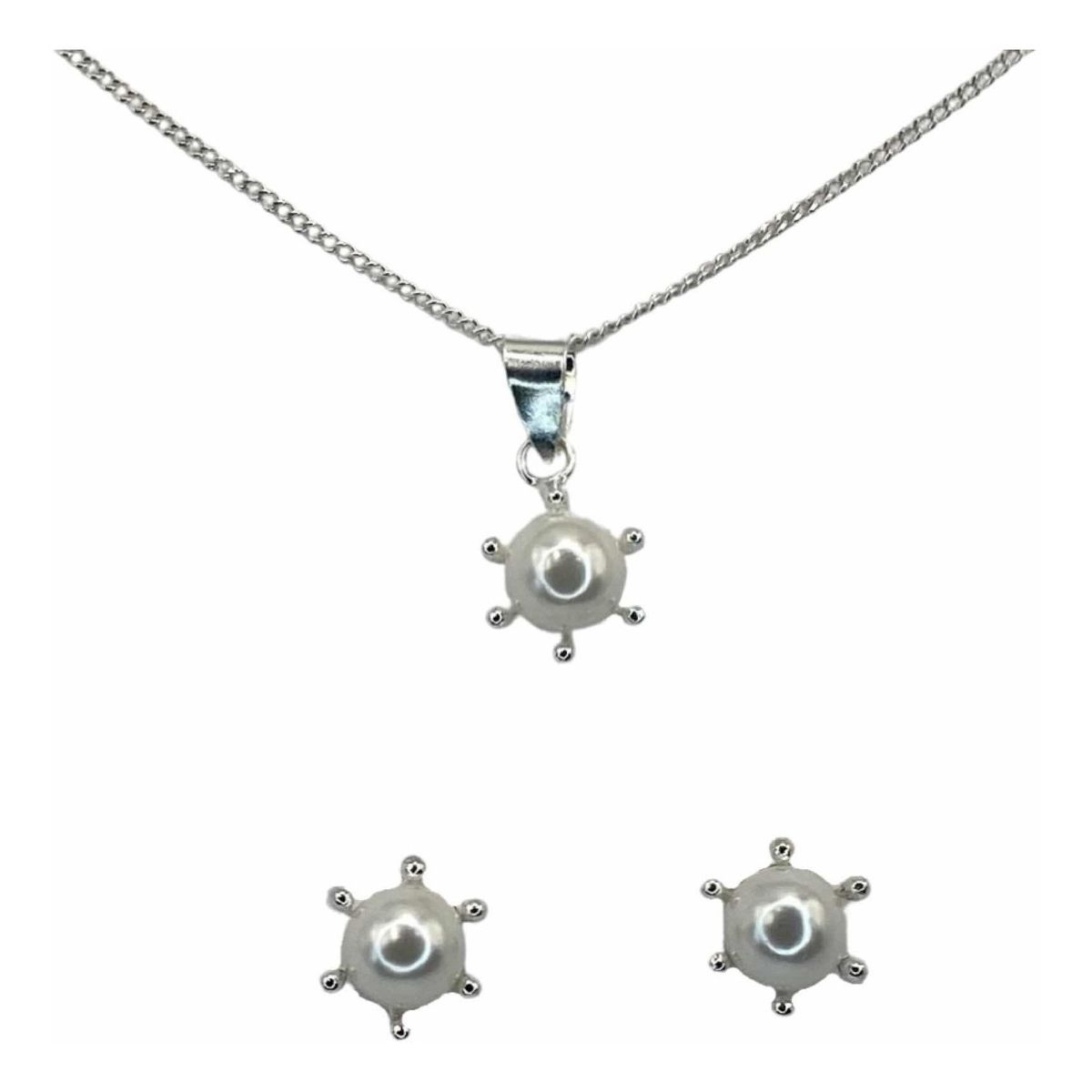 GENERICO - Conjunto Aros Perla Pistilo 6 Mm Más Cadena Plata Ley 925