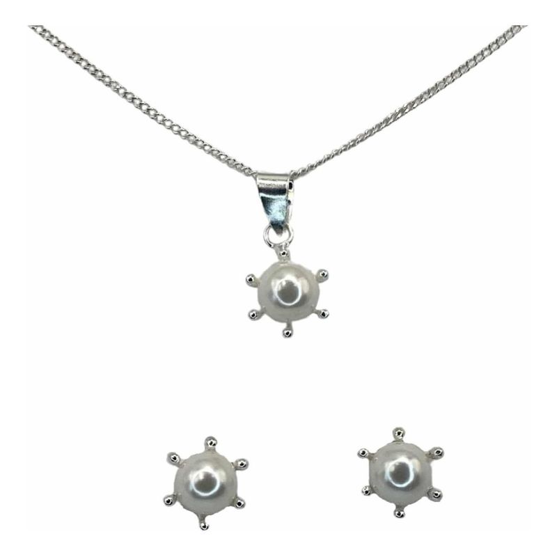 GENERICO - Conjunto Aros Perla Pistilo 6 Mm Más Cadena Plata Ley 925