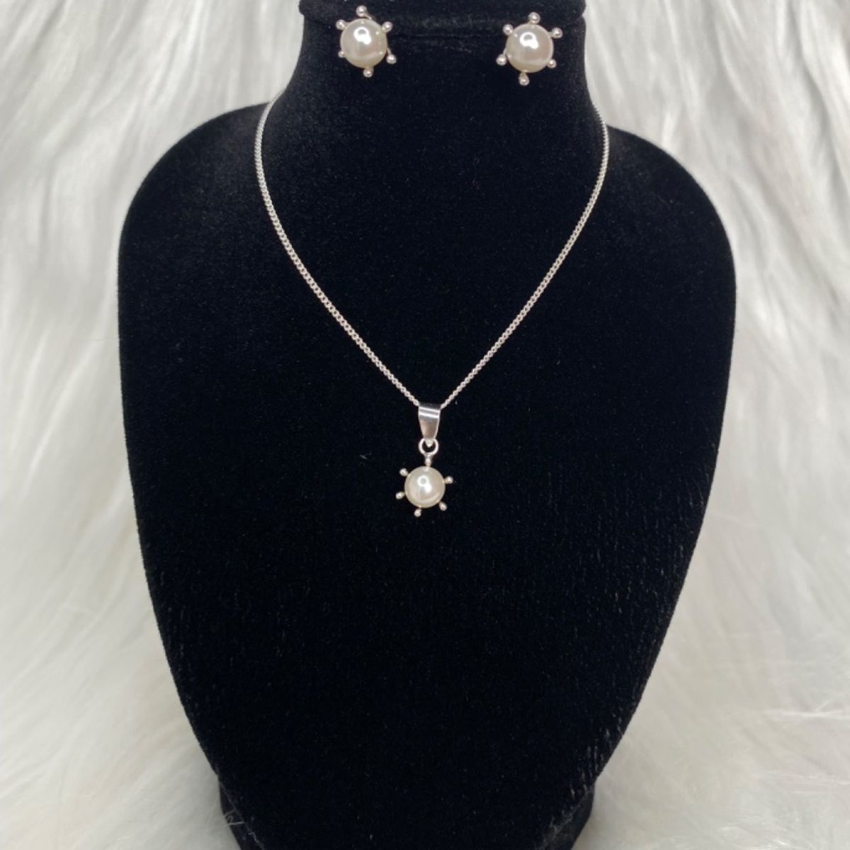 GENERICO - Conjunto Aros Perla Pistilo 6 Mm Más Cadena Plata Ley 925