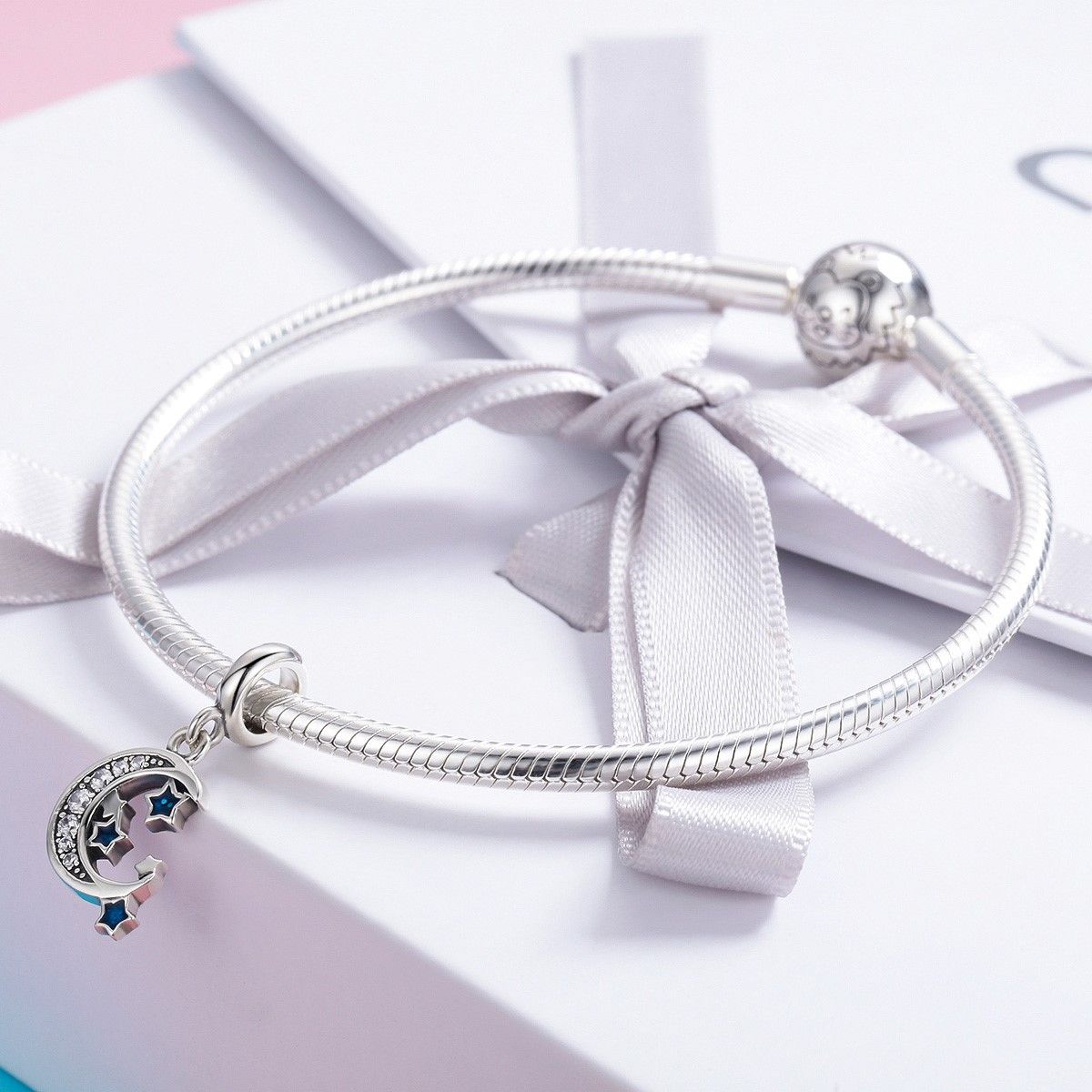 TODOJOYAS - Charm Dije Plata 925 Luna y Estrellas Azul